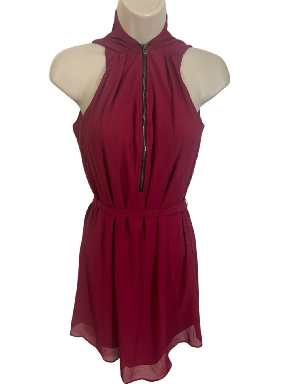 IZ BYER Women's Size Small Zip Front Chiffon Dress in Wine (Red-Purple)